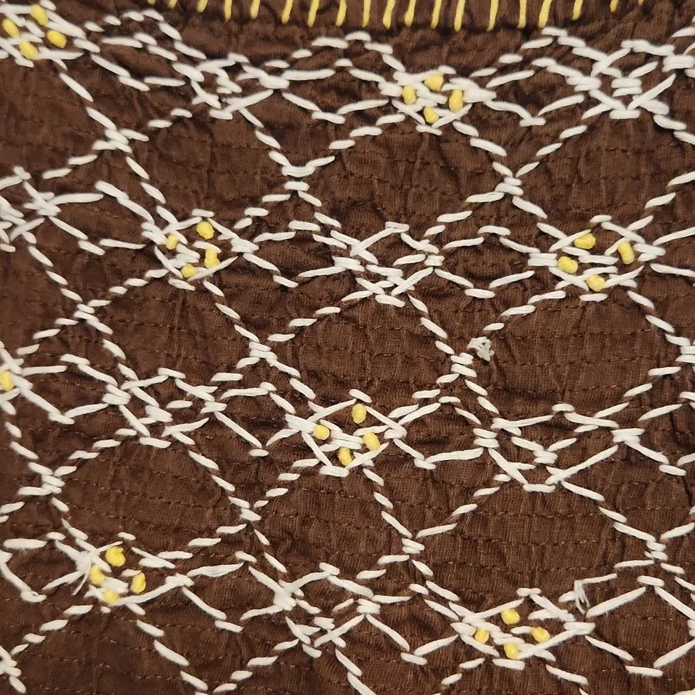 Roaman's Brown Jersey Cotton Smocked Bodice & Embroidered Long Sleeve Top  2X